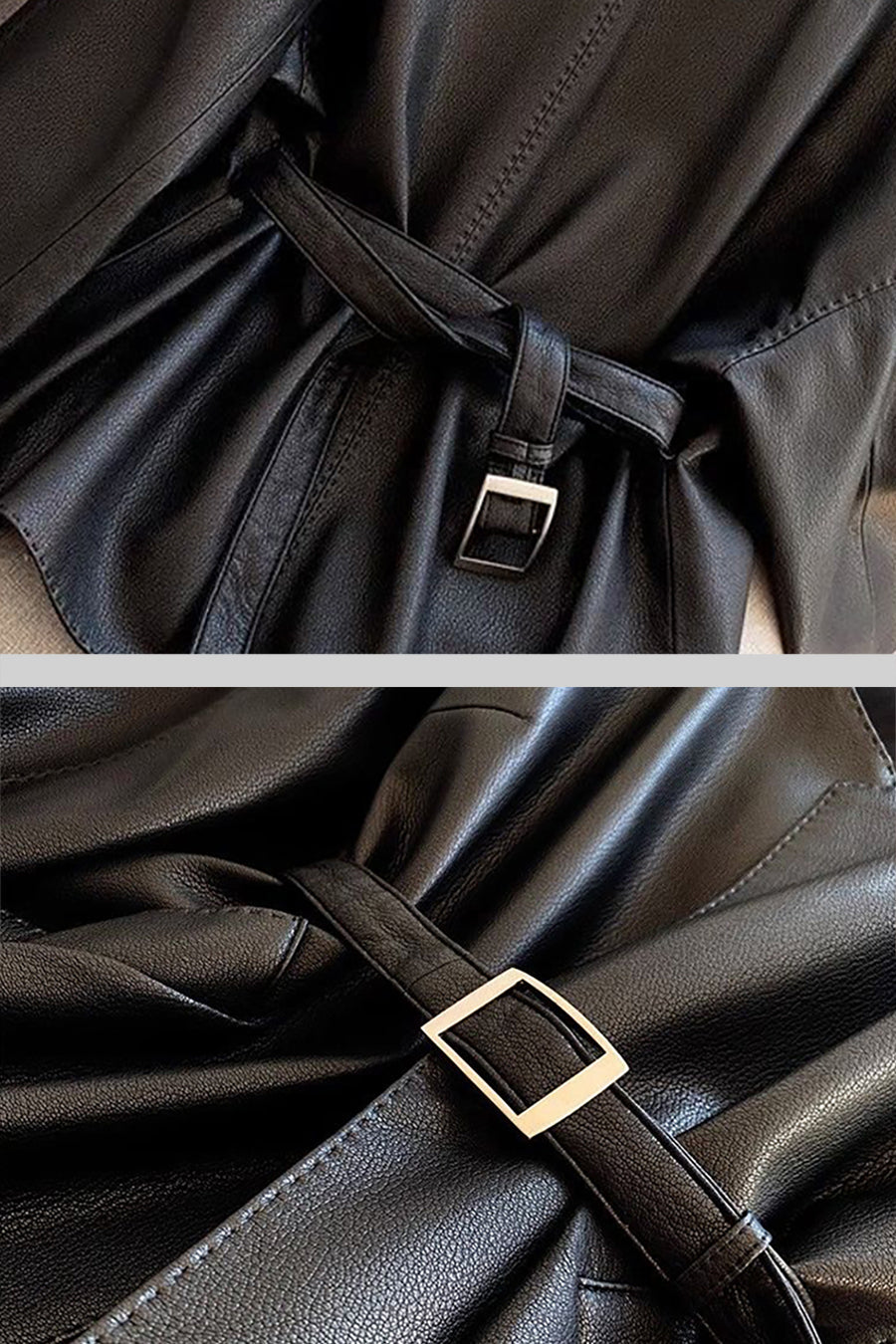 Jaqueta de Couro Vegan com Cinto Ajustável - Preto