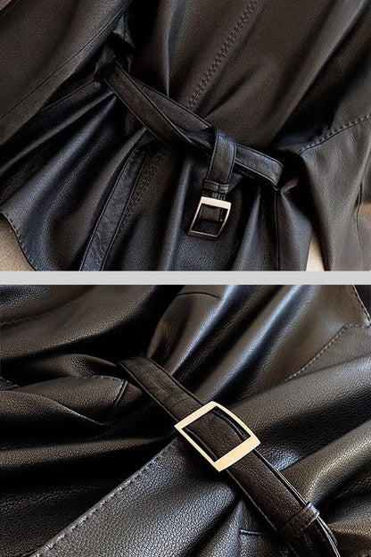 Jaqueta de Couro Vegan com Cinto Ajustável - Preto