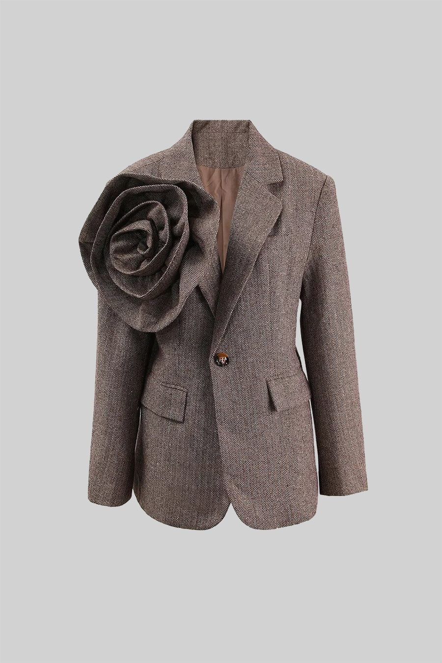 Conjunto de Flores em Dois Peças com Padrão Chevron - Castanho