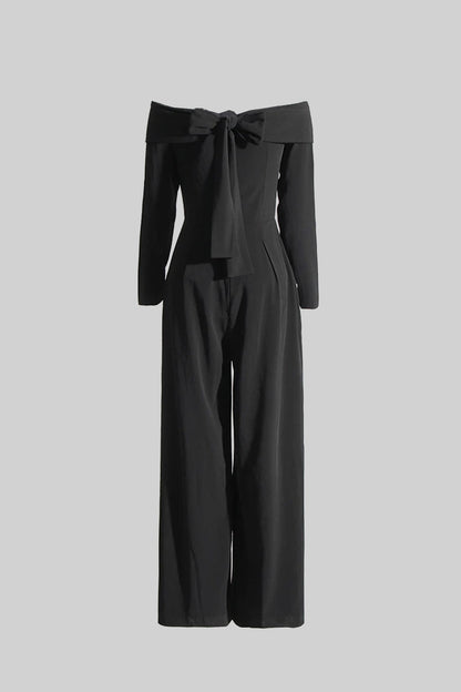 Macacão Off-The-Shoulder com Detalhe de Laço nas Costas - Preto