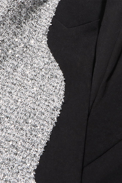 Blazer Contemporâneo Bicolor com Barra Assimétrica - Preto e Prata