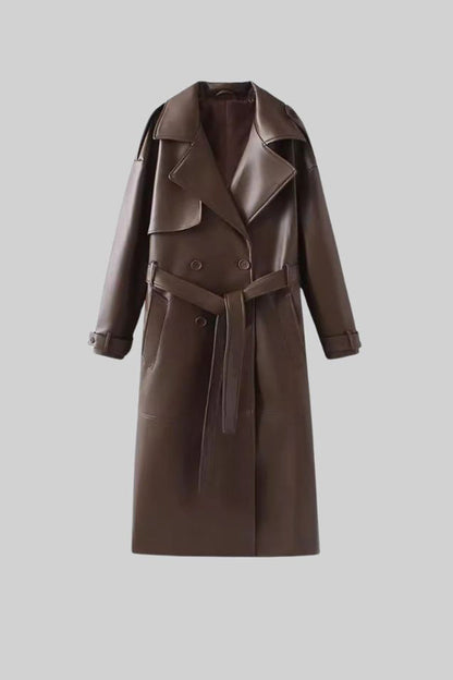 Casaco Trench de Couro Vegan - Castanho