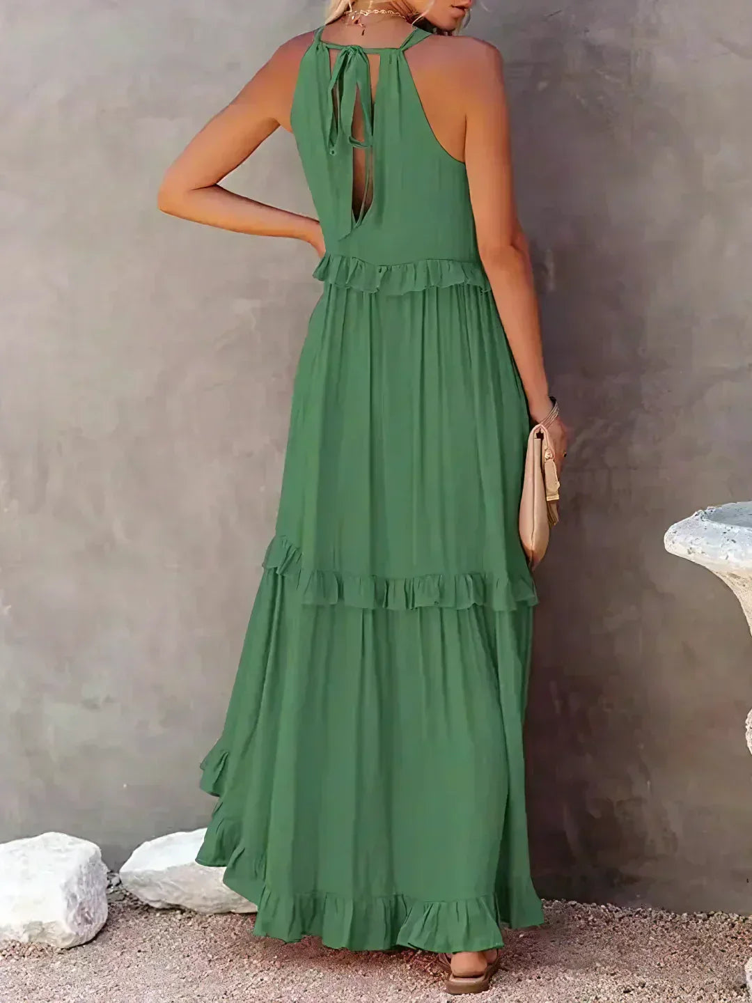 Sarah | Vestido longo com babados e alças finas