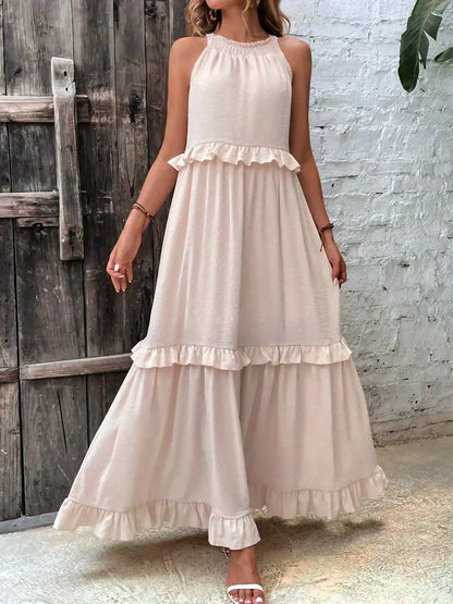 Sarah | Vestido longo com babados e alças finas