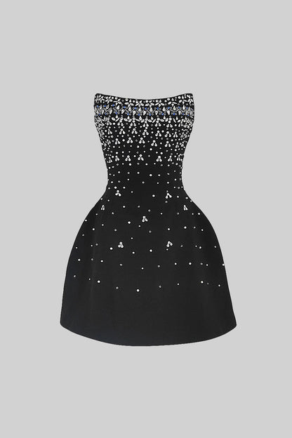 Vestido Mini Sem Mangas com Aplicações de Cristal - Preto