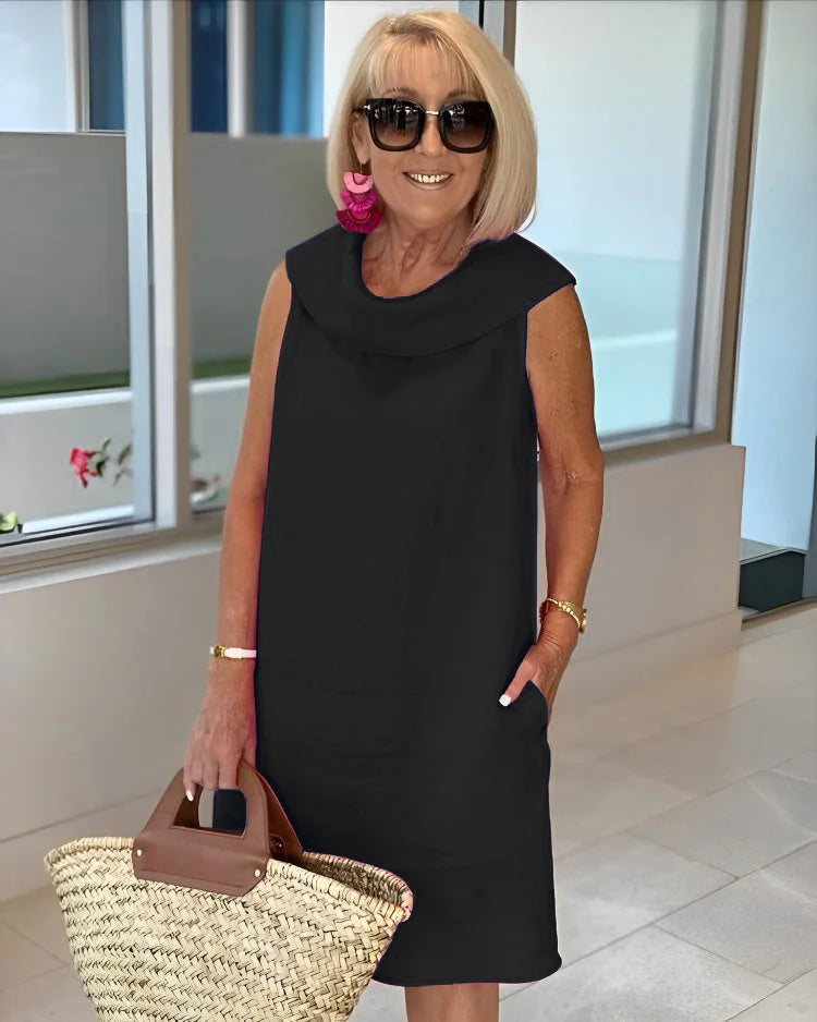 Perla – Vestido tubinho sem mangas com gola redonda