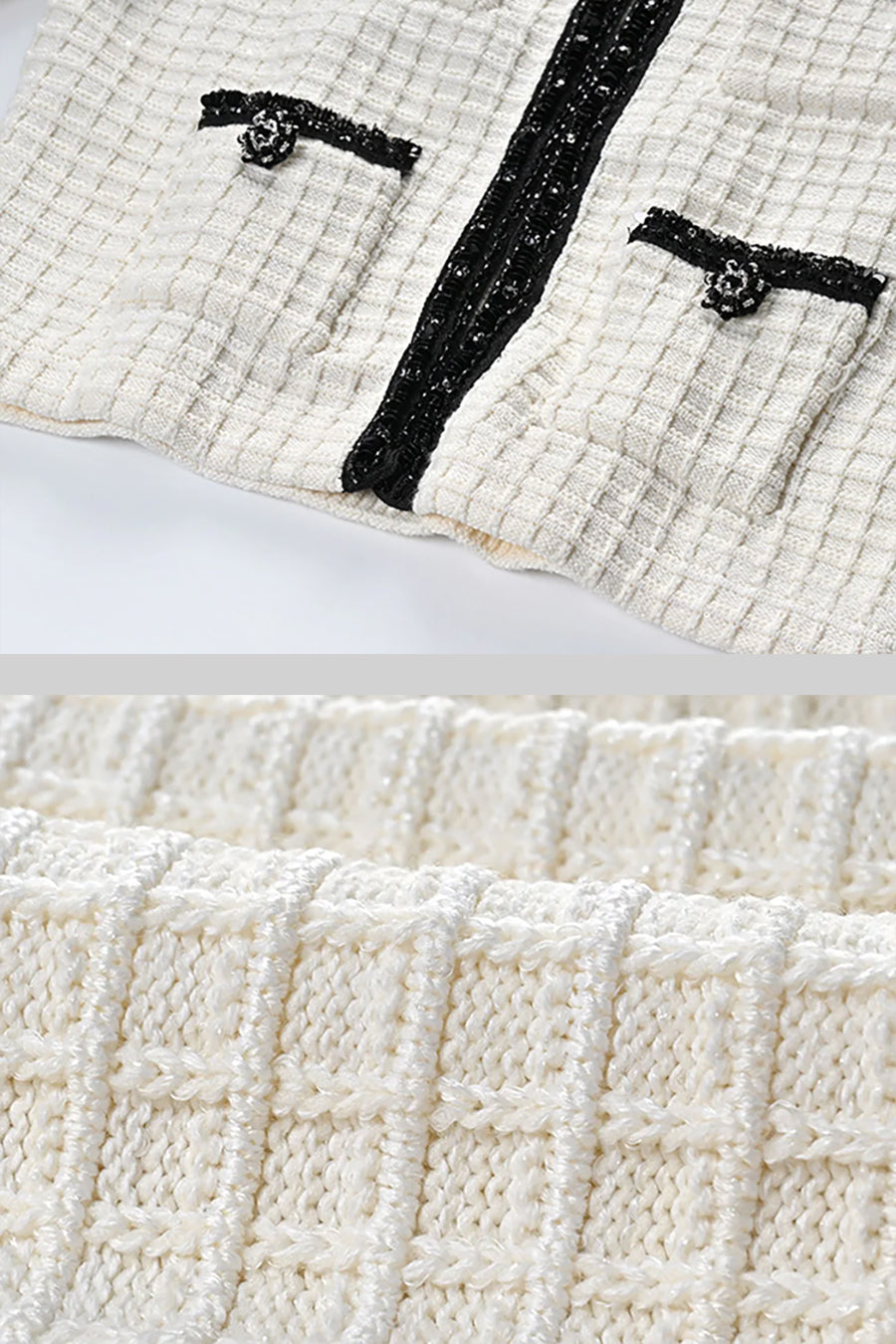 Conjunto Tweed Co-Ord com Detalhes Pretos - Ivoire