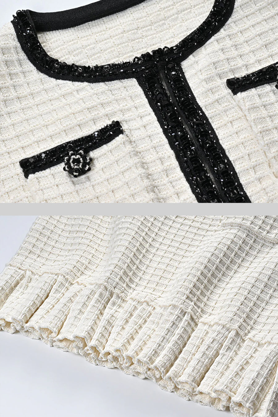 Conjunto Tweed Co-Ord com Detalhes Pretos - Ivoire