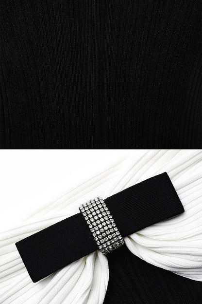 Vestido Midi de Sereia Sofisticado com Laço - Preto