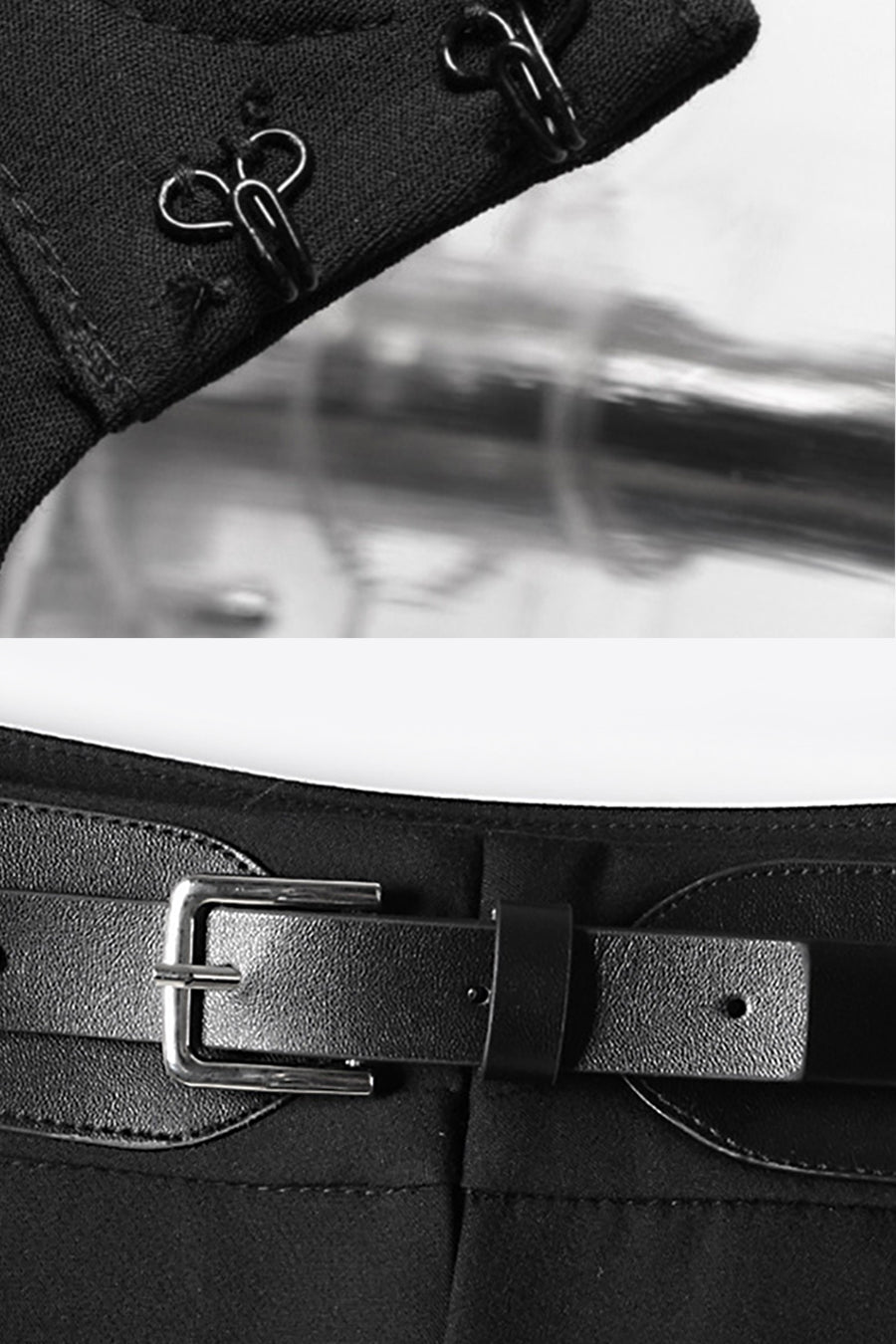 Calças Elegantes de Duas Peças com Saia Correspondente - Preto