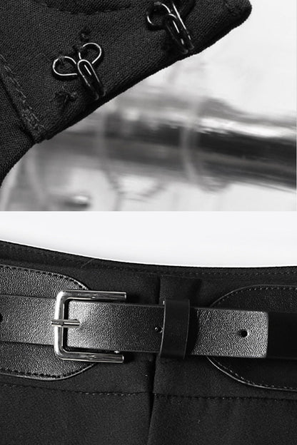 Calças Elegantes de Duas Peças com Saia Correspondente - Preto