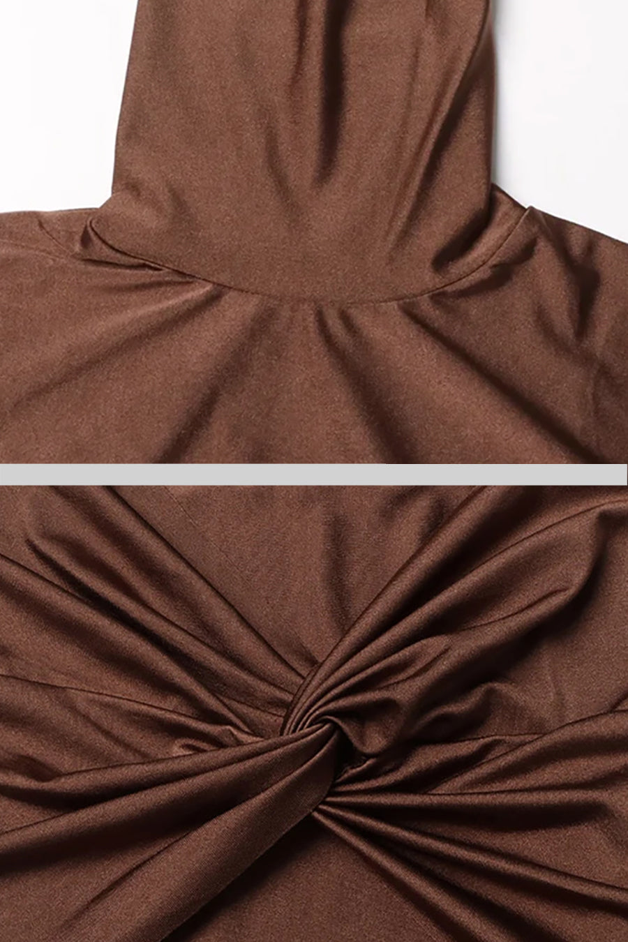 Vestido Longo com Gola Alta Drapada - Castanho