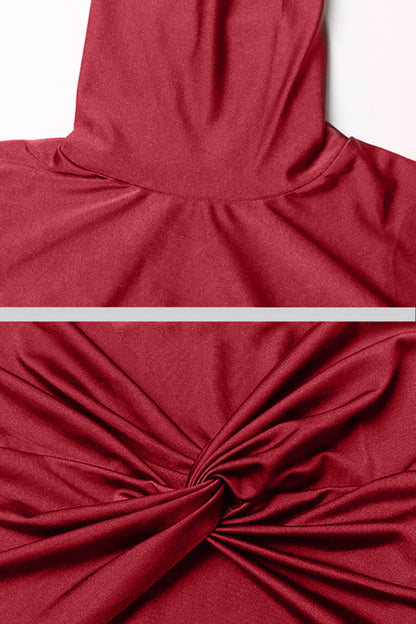 Vestido Longo Drapado de Gola Alta - Vermelho