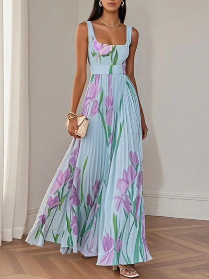 Nina - Vestido longo plissado floral