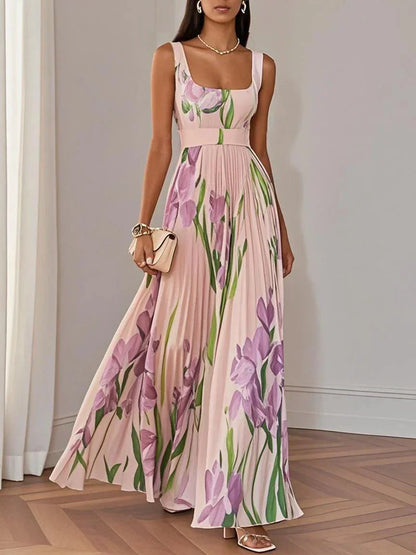 Nina - Vestido longo plissado floral