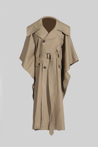 Trench Coat com Mangas em Forma de Capa - Caqui
