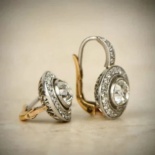 Brincos vintage em prata com zircônia