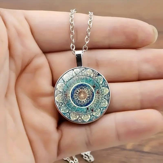 Colar vintage Mandala redonda azul