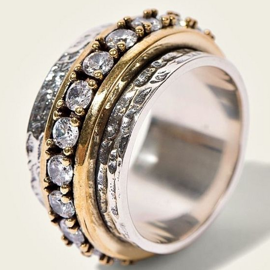 Anel Vintage em Ouro e Prata com Zircônia
