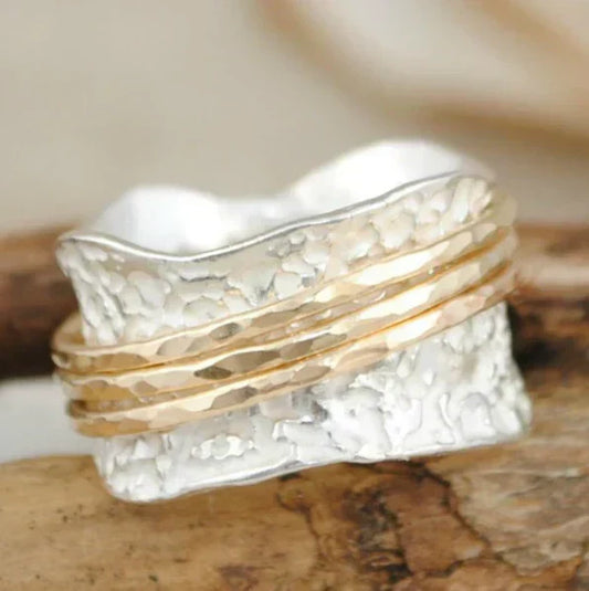 Anel Vintage Spinner fino em ouro e prata