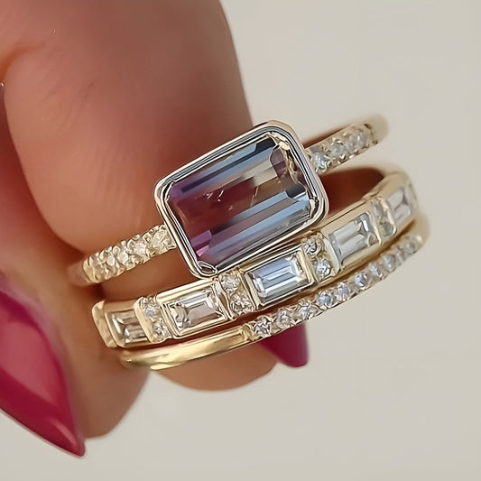 Conjunto de anéis em vidro brilhante