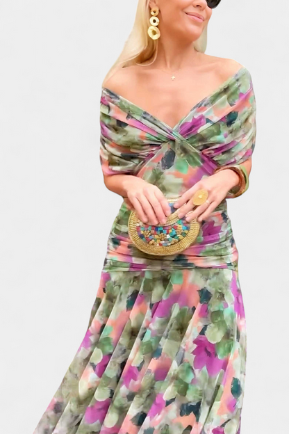 Alondra - Vestido longo Alondra com estampa floral e decote em V