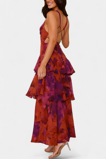 Domenica - Vestido de chiffon com decote em V e camadas fluidas