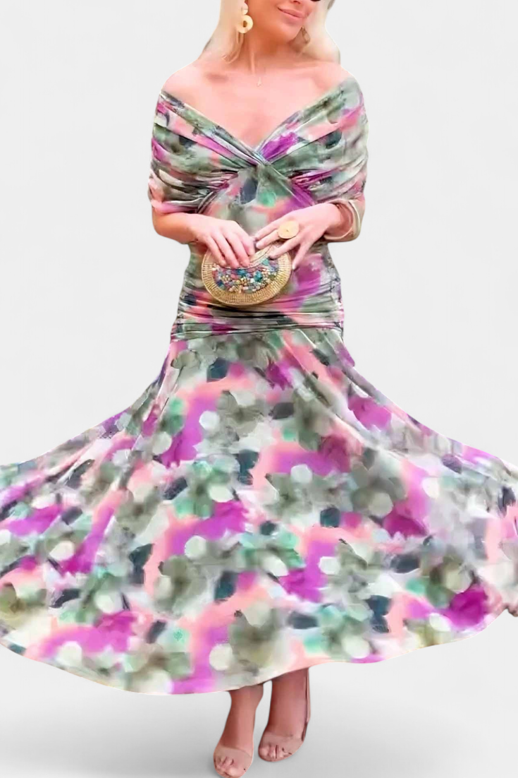 Alondra - Vestido longo Alondra com estampa floral e decote em V