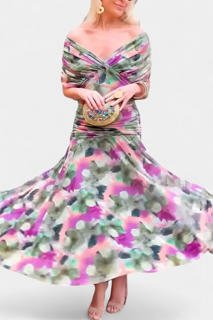 Alondra - Vestido longo Alondra com estampa floral e decote em V
