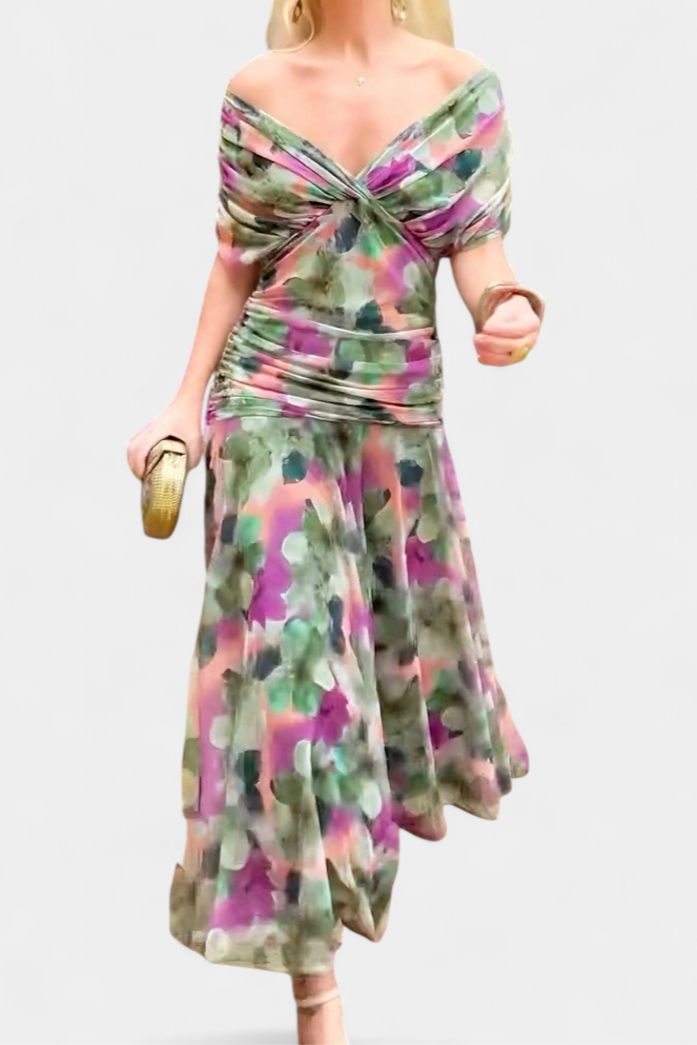 Alondra - Vestido longo Alondra com estampa floral e decote em V