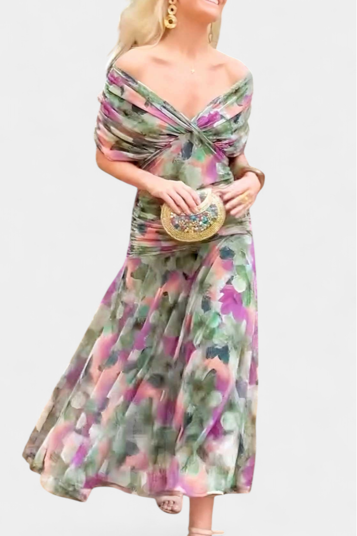 Alondra - Vestido longo Alondra com estampa floral e decote em V