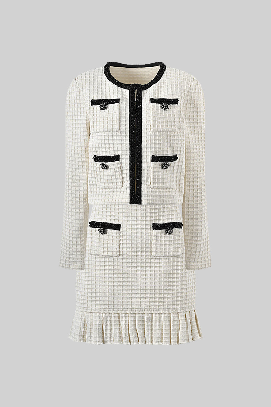 Conjunto Tweed Co-Ord com Detalhes Pretos - Ivoire