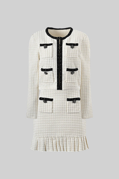 Conjunto Tweed Co-Ord com Detalhes Pretos - Ivoire