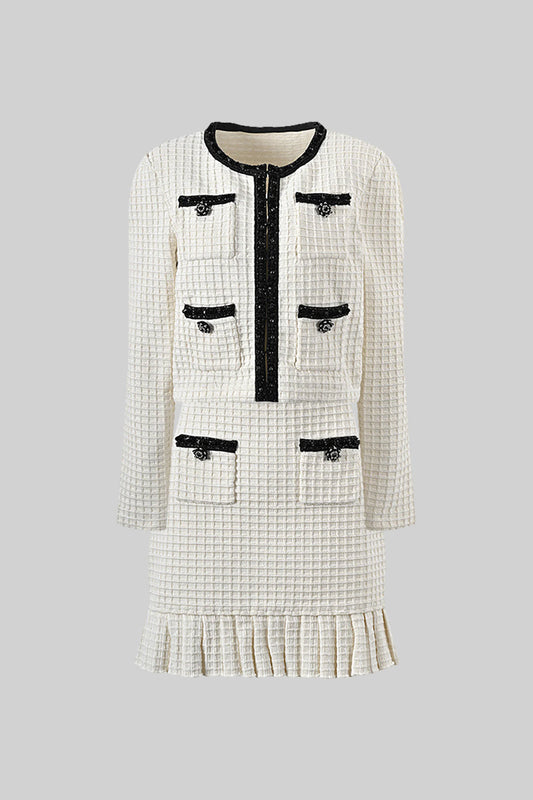 Conjunto Tweed Co-Ord com Detalhes Pretos - Ivoire