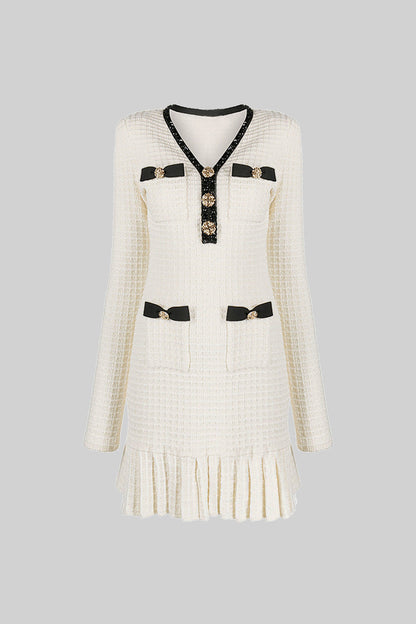 Vestido de Malha com Padrão Texturizado - Ivoire