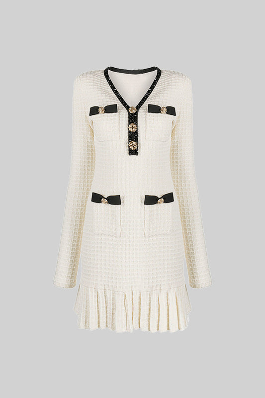 Vestido de Malha com Padrão Texturizado - Ivoire