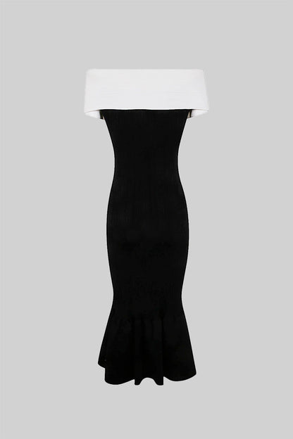 Vestido Midi de Sereia Sofisticado com Laço - Preto