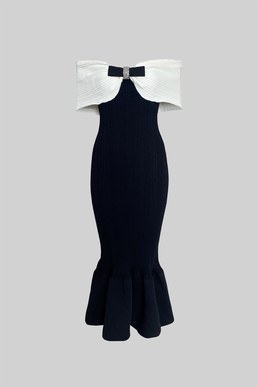 Vestido Midi de Sereia Sofisticado com Laço - Preto