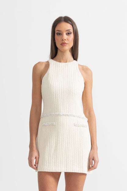 Vestido Mini Texturizado Elegante Sem Mangas - Ivoire
