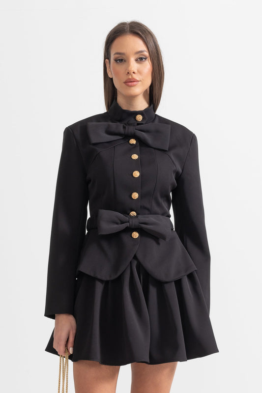 Conjunto de Duas Peças com Laços e Botões Dourados - Preto