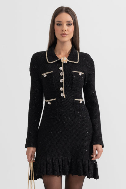 Vestido texturizado de malha - Preto