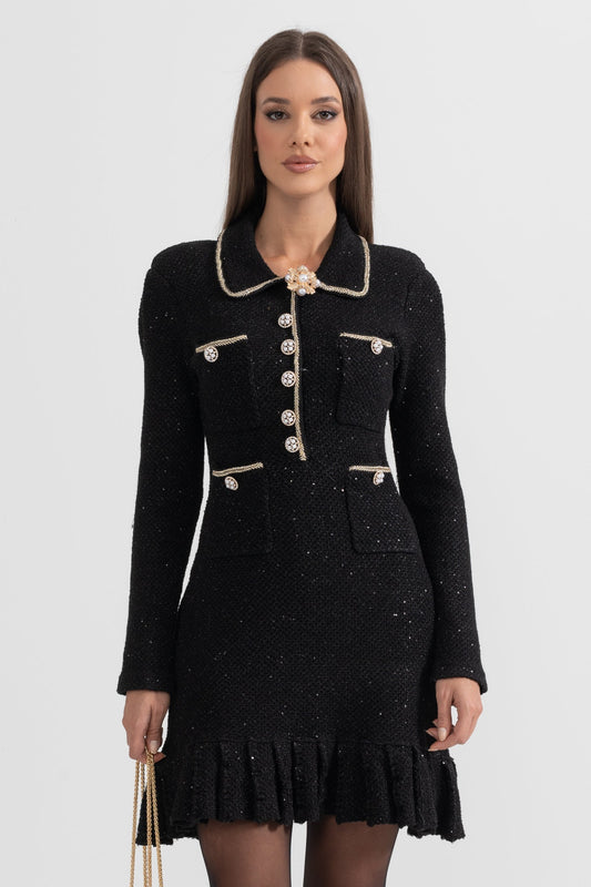 Vestido texturizado de malha - Preto