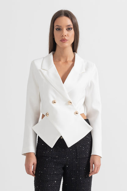 Blazer Contemporâneo Com Fecho Frontal Cruzado - Branco