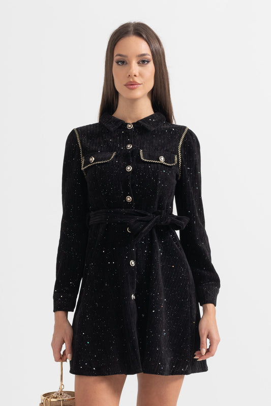 Vestido Elegante com Detalhe de Costura em Contraste - Preto