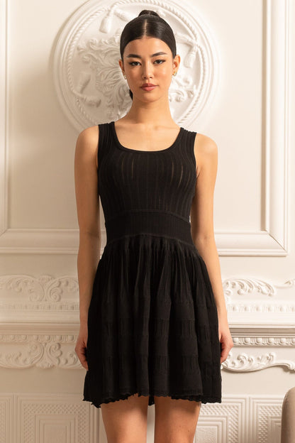 Vestido Mini Justo Com Textura Canellada - Preto
