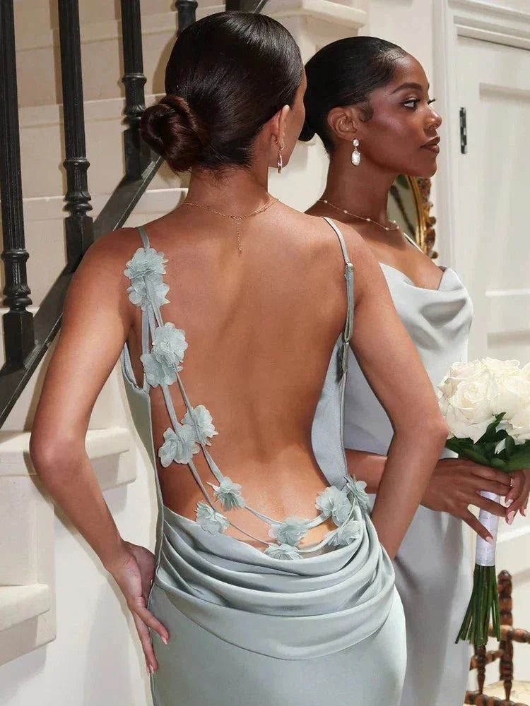 Nina™ | Vestido de festa luxuoso em seda com babados