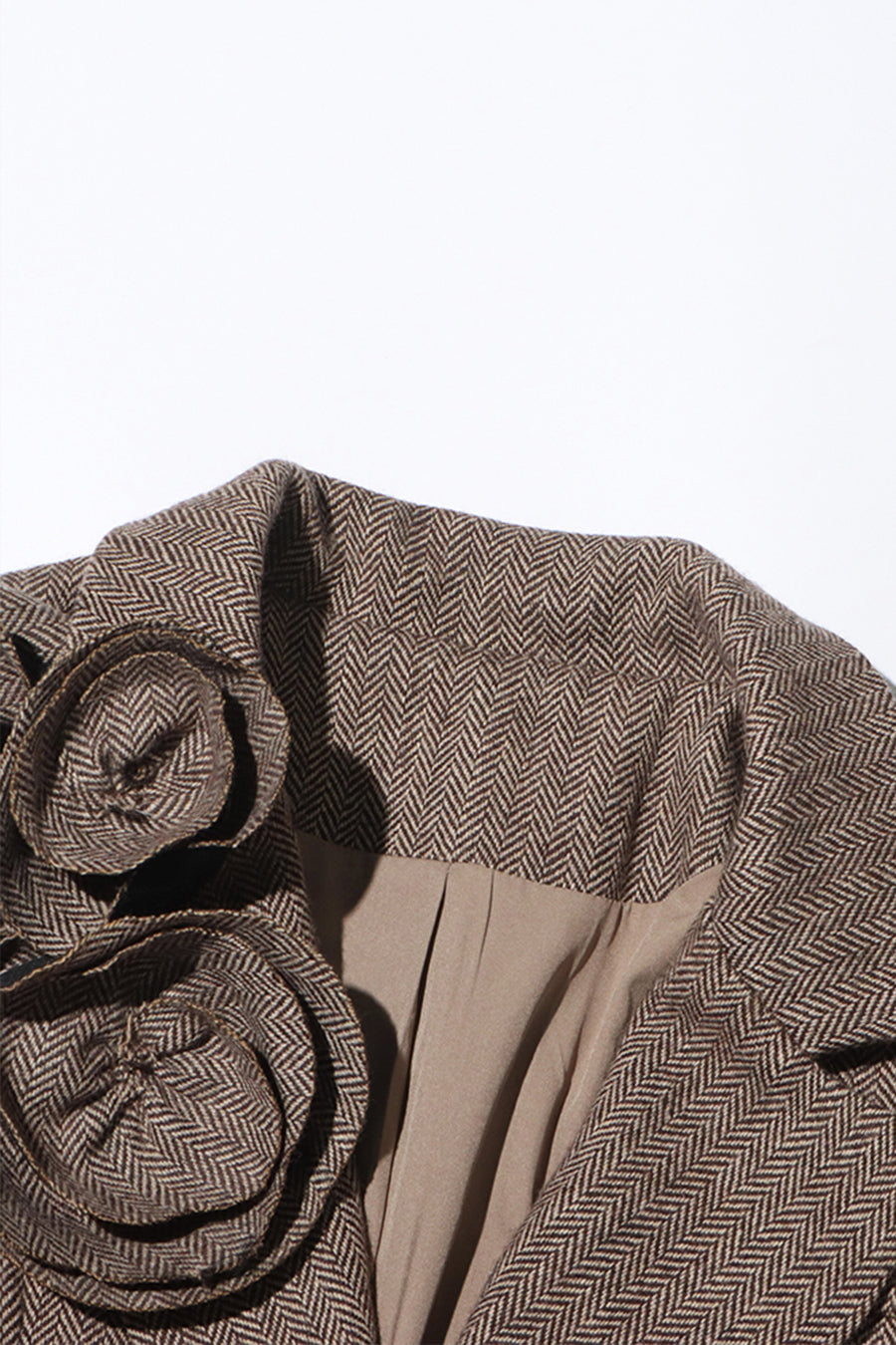 Blazer de Tweed Duplo com Aplicações Florais - Castanho