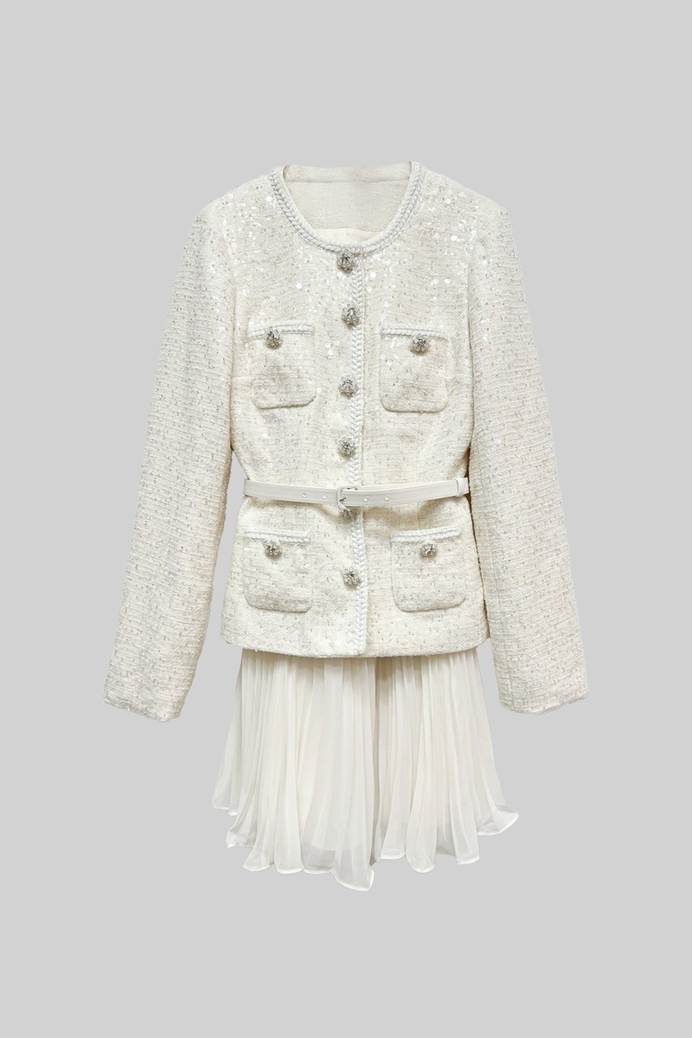 Vestido Mini Texturizado Com Bolsos E Saia Plissada Transparente - Bege