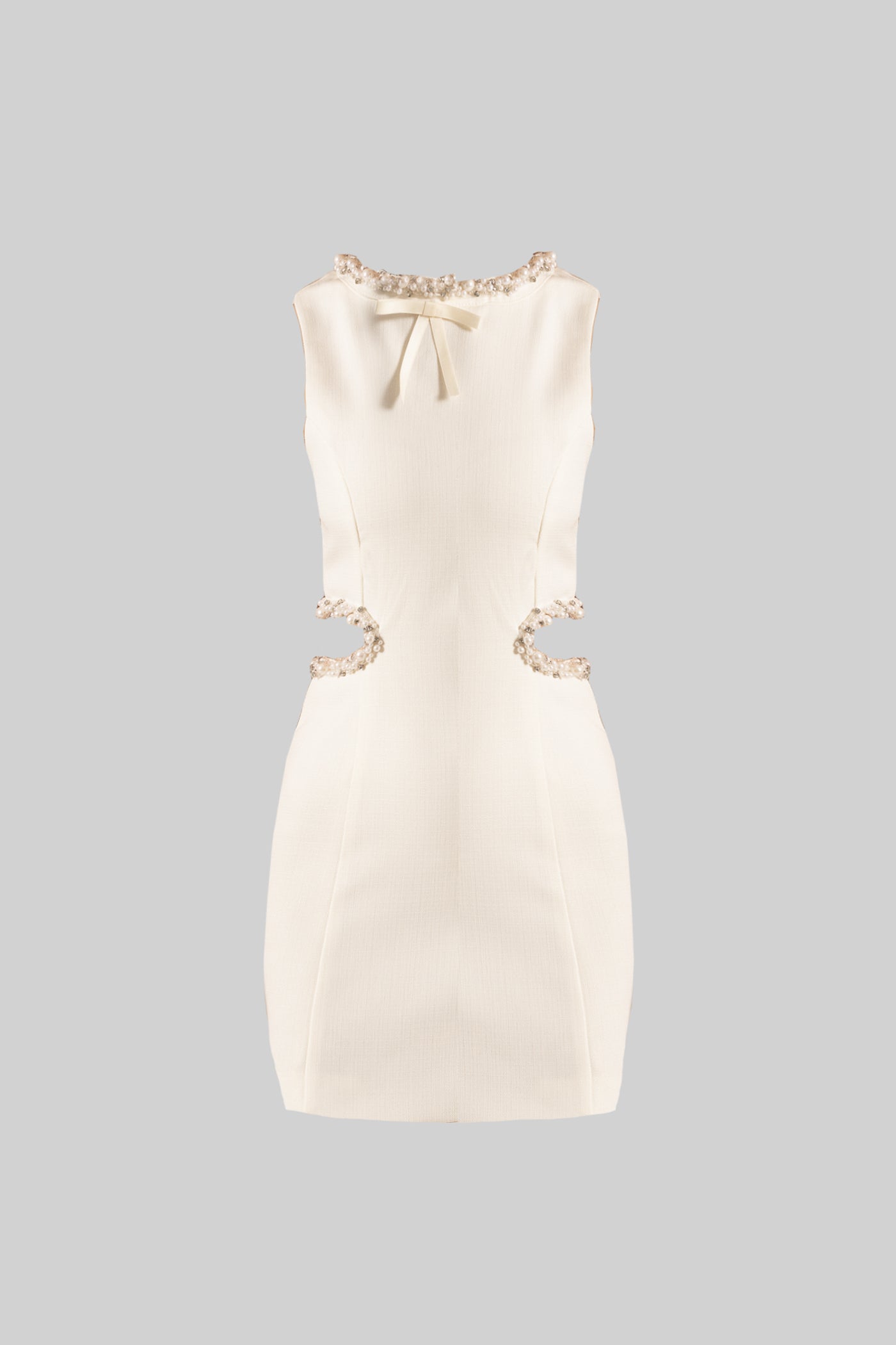 Vestido Mini Elegante Com Recortes Laterais E Detalhes Em Pérolas - Branco