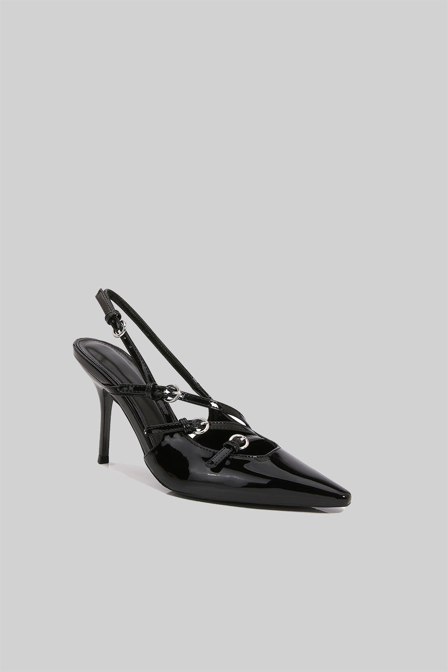 Sapatos de Salto Slingback Brilhantes - Preto